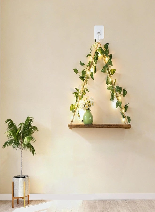INKNOTE 2Sets Floating Plant Shelves with led Lights Floating Shelves for Wall Triangle Hanging Plant Shelf with Sticky Hooks and Screws for Home Decoration,Christmas Decorations(2 Hanging Ways) - Image 3